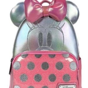 Loungefly Disney Pink Iridescent and Silver Platuim Minnie Mouse Backpack